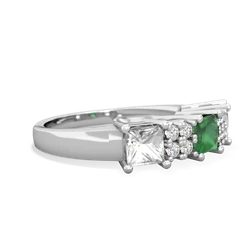 Emerald Three Stone Diamond Cluster 14K White Gold ring R2592