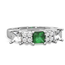 Emerald Three Stone Diamond Cluster 14K White Gold ring R2592