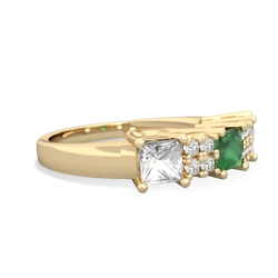 Emerald Three Stone Diamond Cluster 14K Yellow Gold ring R2592