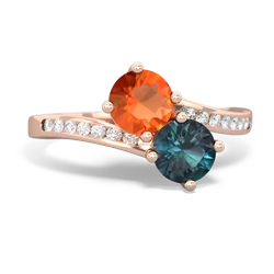 Fire Opal Channel Set Two Stone 14K Rose Gold ring R5303