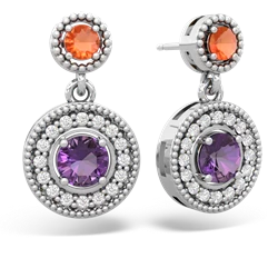 Fire Opal Halo Dangle 14K White Gold earrings E5319