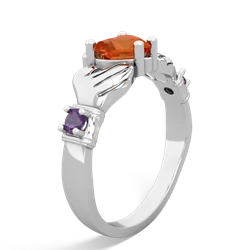 Fire Opal Claddagh Keepsake 14K White Gold ring R5245