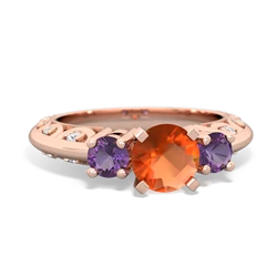 Fire Opal Art Deco Eternal Embrace Engagement 14K Rose Gold ring C2003