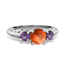 Fire Opal Art Deco Eternal Embrace Engagement 14K White Gold ring C2003