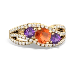 Fire Opal Three Stone Aurora 14K Yellow Gold ring R3080