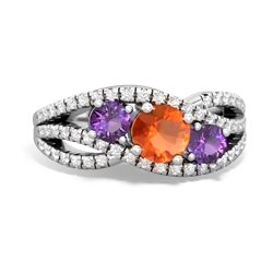 Fire Opal Three Stone Aurora 14K White Gold ring R3080