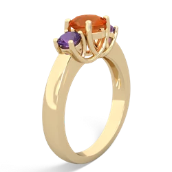 Fire Opal Three Stone Round Trellis 14K Yellow Gold ring R4018