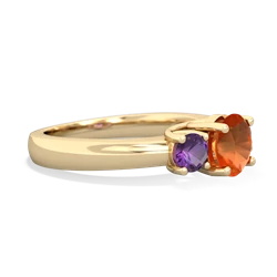 Fire Opal Three Stone Round Trellis 14K Yellow Gold ring R4018