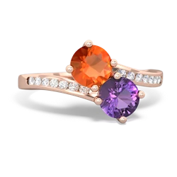 Fire Opal Channel Set Two Stone 14K Rose Gold ring R5303