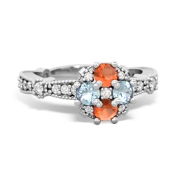 Fire Opal Sparkling Tiara Cluster 14K White Gold ring R26293RD