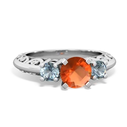 Fire Opal Art Deco Eternal Embrace Engagement 14K White Gold ring C2003