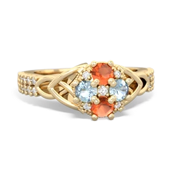 Fire Opal Celtic Knot Cluster Engagement 14K Yellow Gold ring R26443RD