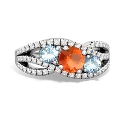 Fire Opal Three Stone Aurora 14K White Gold ring R3080