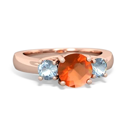 Fire Opal Three Stone Round Trellis 14K Rose Gold ring R4018