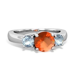 Fire Opal Three Stone Round Trellis 14K White Gold ring R4018