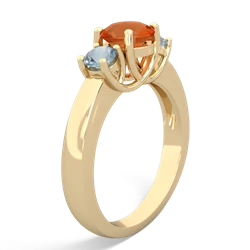 Fire Opal Three Stone Round Trellis 14K Yellow Gold ring R4018