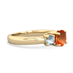 Fire Opal Three Stone Round Trellis 14K Yellow Gold ring R4018