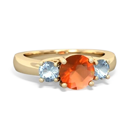 Fire Opal Three Stone Round Trellis 14K Yellow Gold ring R4018