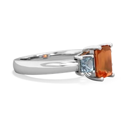 Fire Opal Three Stone Emerald-Cut Trellis 14K White Gold ring R4021