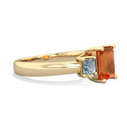 Fire Opal Three Stone Emerald-Cut Trellis 14K Yellow Gold ring R4021