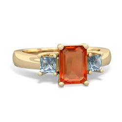 Fire Opal Three Stone Emerald-Cut Trellis 14K Yellow Gold ring R4021