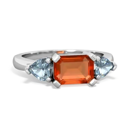 Fire Opal Three Stone 14K White Gold ring R5235