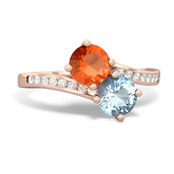 Fire Opal Channel Set Two Stone 14K Rose Gold ring R5303