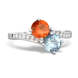 Fire Opal Channel Set Two Stone 14K White Gold ring R5303