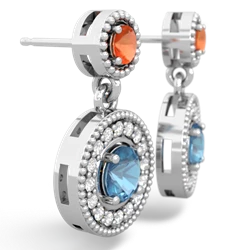 Fire Opal Halo Dangle 14K White Gold earrings E5319