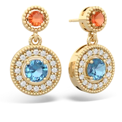 Fire Opal Halo Dangle 14K Yellow Gold earrings E5319