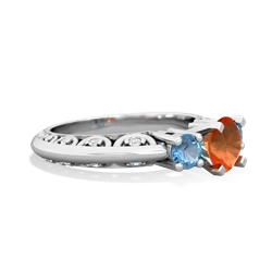 Fire Opal Art Deco Eternal Embrace Engagement 14K White Gold ring C2003