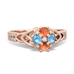 Fire Opal Celtic Knot Cluster Engagement 14K Rose Gold ring R26443RD