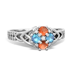 Fire Opal Celtic Knot Cluster Engagement 14K White Gold ring R26443RD