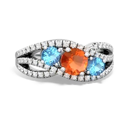 Fire Opal Three Stone Aurora 14K White Gold ring R3080