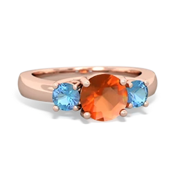 Fire Opal Three Stone Round Trellis 14K Rose Gold ring R4018