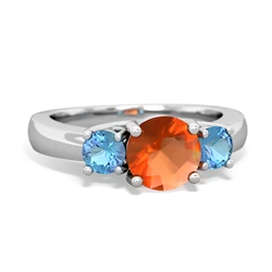 Fire Opal Three Stone Round Trellis 14K White Gold ring R4018