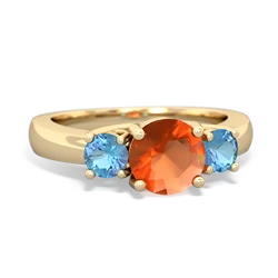 Fire Opal Three Stone Round Trellis 14K Yellow Gold ring R4018