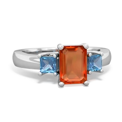 Fire Opal Three Stone Emerald-Cut Trellis 14K White Gold ring R4021