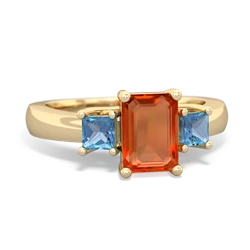 Fire Opal Three Stone Emerald-Cut Trellis 14K Yellow Gold ring R4021