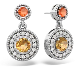 Fire Opal Halo Dangle 14K White Gold earrings E5319