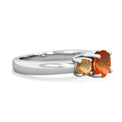 Fire Opal Three Stone Round Trellis 14K White Gold ring R4018