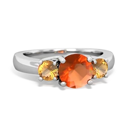 Fire Opal Three Stone Round Trellis 14K White Gold ring R4018