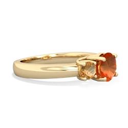 Fire Opal Three Stone Round Trellis 14K Yellow Gold ring R4018