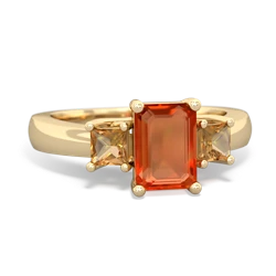 Fire Opal Three Stone Emerald-Cut Trellis 14K Yellow Gold ring R4021