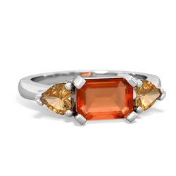 Fire Opal Three Stone 14K White Gold ring R5235