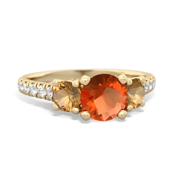 Fire Opal Pave Trellis 14K Yellow Gold ring R5500