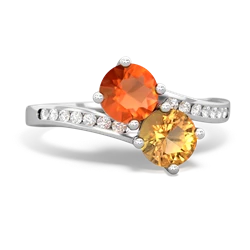 Fire Opal Channel Set Two Stone 14K White Gold ring R5303