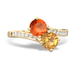 Fire Opal Channel Set Two Stone 14K Yellow Gold ring R5303