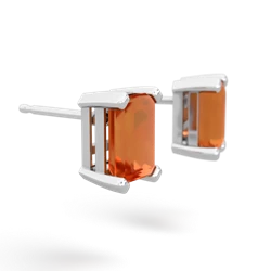 Fire Opal 7X5mm Emerald-Cut Stud 14K White Gold earrings E1856