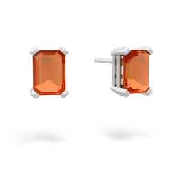 Fire Opal 7X5mm Emerald-Cut Stud 14K White Gold earrings E1856